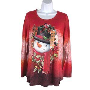 One World Top Medium Cozy Snowman Long Sleeve Embellished Snowflakes NWT TP-1956